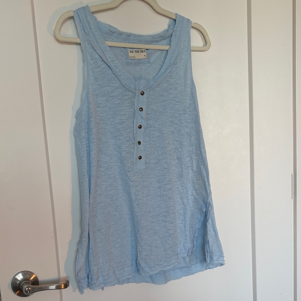 We The Free Pale Blue Henley Tank with Button Front. Sz M